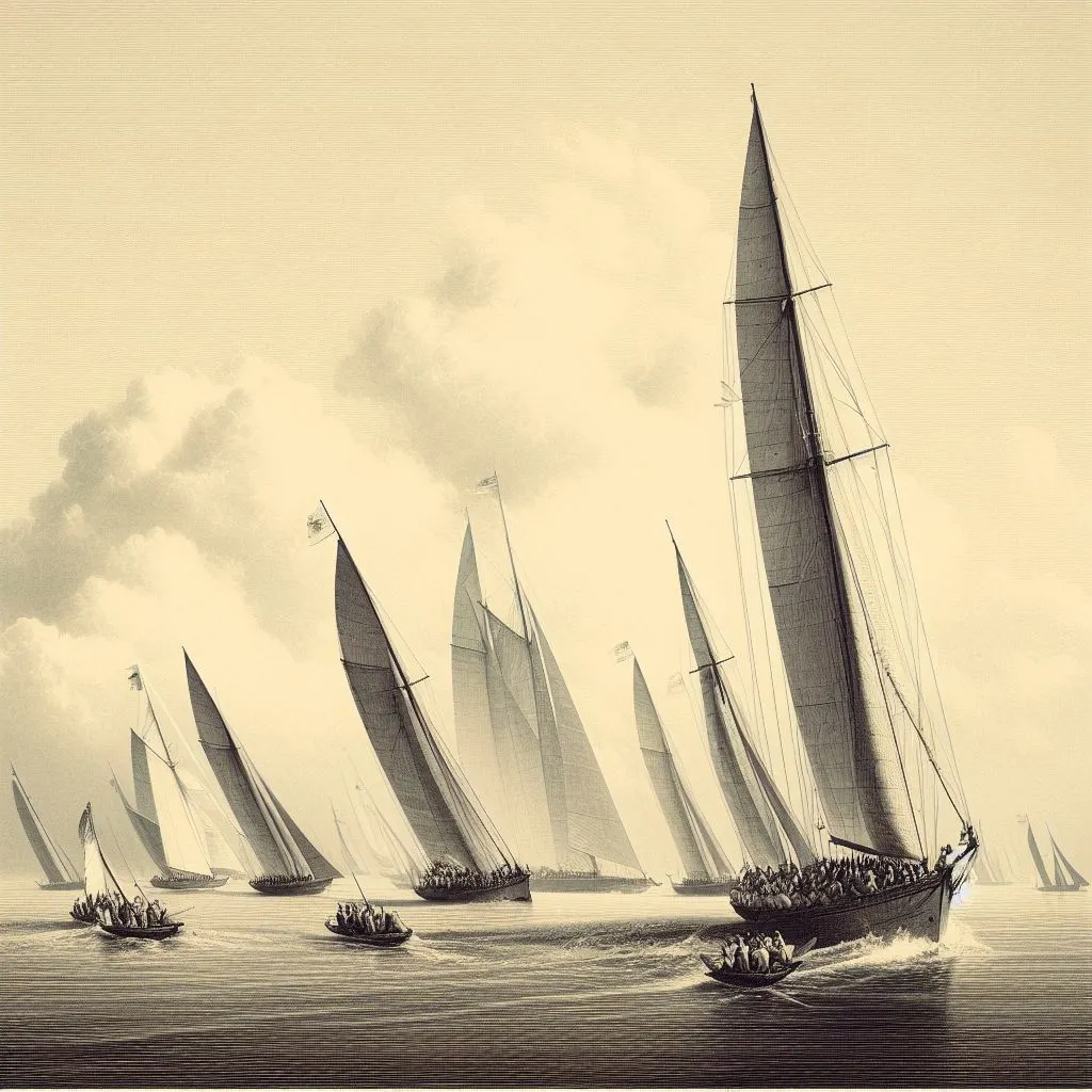  Yachts competing in the America's Cup of 1851, symbolizing the sporty avatar of yachting.
