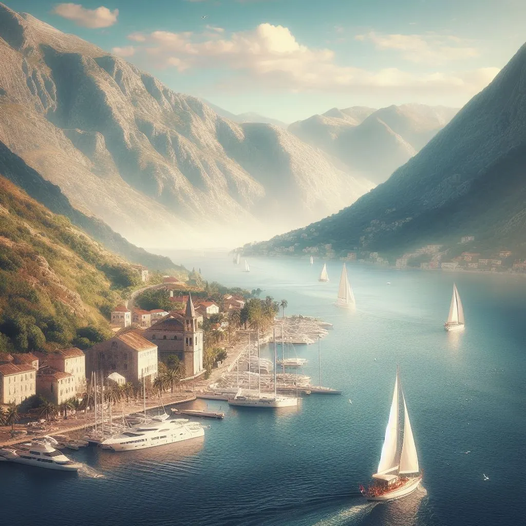 A-picturesque-view-of-the-Bay-of-Kotor-with-yachts-sailing